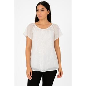 John Paul Richard White Lace Top Womens Medium Sheer Romantic